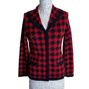 Pendleton Red & Black Knit Houndstooth Cardigan blazer classic size Small